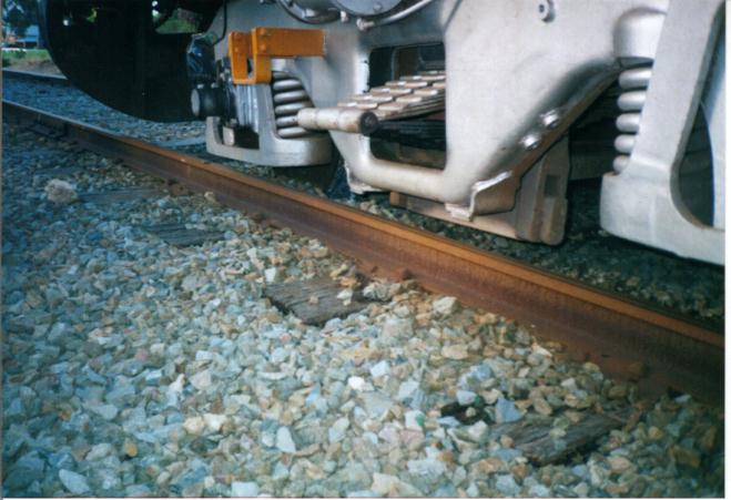 Leading LHS wheel between the rails